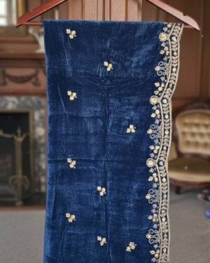 Soft Velvet Sea Blue Embroidered Shawl 3001
