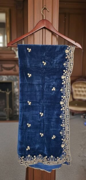 Soft Velvet Sea Blue Embroidered Shawl 3001