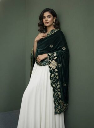 Soft Velvet Green Embroidered Shawl – T000768KH