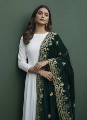 Soft Velvet Green Embroidered Shawl 3009