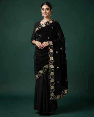 Soft Velvet Black Color Embroidered Shawl 3012