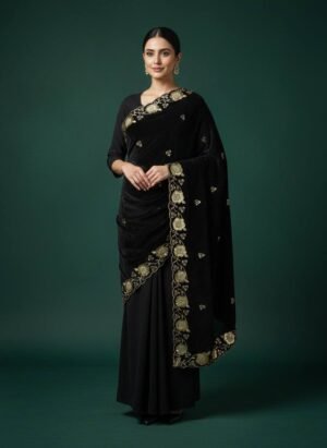 Soft Velvet Black Color Embroidered Shawl 3012