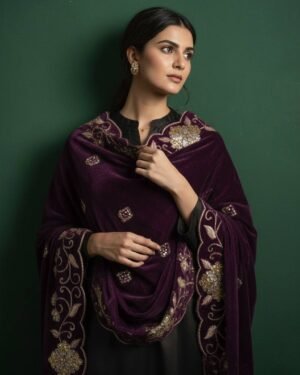 Soft Velvet Purple Embroidered Shawl 3002