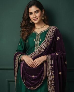 Soft Velvet Purple Embroidered Shawl – T000783KH
