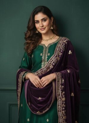 Soft Velvet Purple Embroidered Shawl – T000783KH