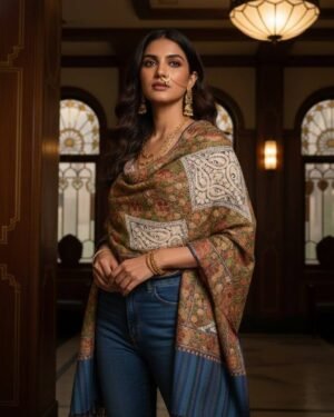Hand Assisted Aari Embroidered 100% Wool Shawl