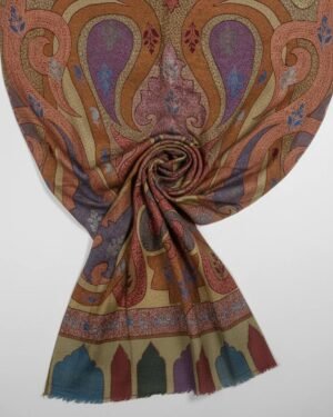 Kalamkari Shawl with Hand Assisted Embroidery – T000865KH