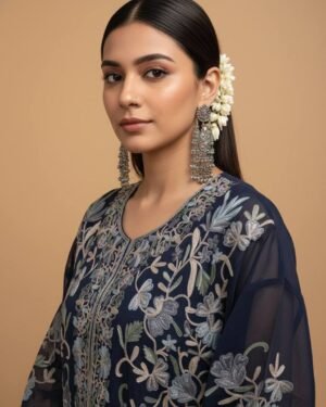 Kashmiri Viscous Chiffon Kurti Blue