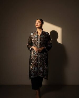 Kashmiri Viscous Chiffon Kurti Black