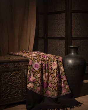Hand Assisted Aari Embroidered 100% Wool Shawl