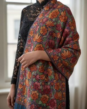 Hand Assisted Aari Embroidered 100% Wool Shawl