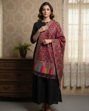 Kalamkari With Hand Stitched Sozni Shawl – T001001KH