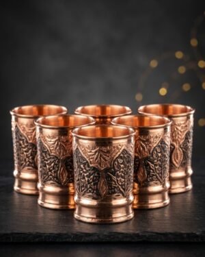 Kashmiri Kandkaer Copper Glasses Set of 6 | Hand-Engraved