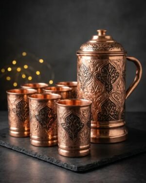 Kashmiri Kandkaer Copper Jug Set | Hand-Engraved