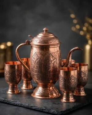 Kashmiri Kandkaer Copper Jug Set | Hand-Engraved