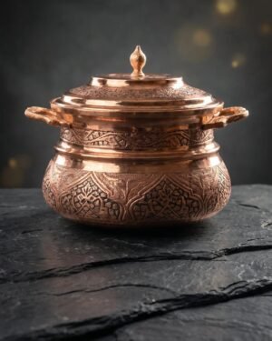 Kashmiri Kandkari Copper Turkish Style Handi Set of 3 with Lid — Hand-Engraved