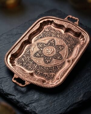 Kashmiri Kandkari Copper Tray — Hand-Engraved