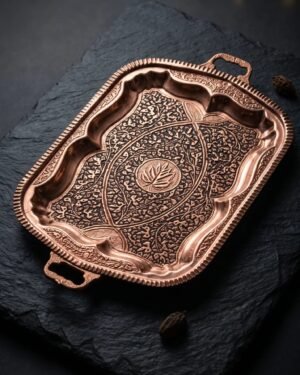 Kashmiri Kandkari Copper Tray — Hand-Engraved