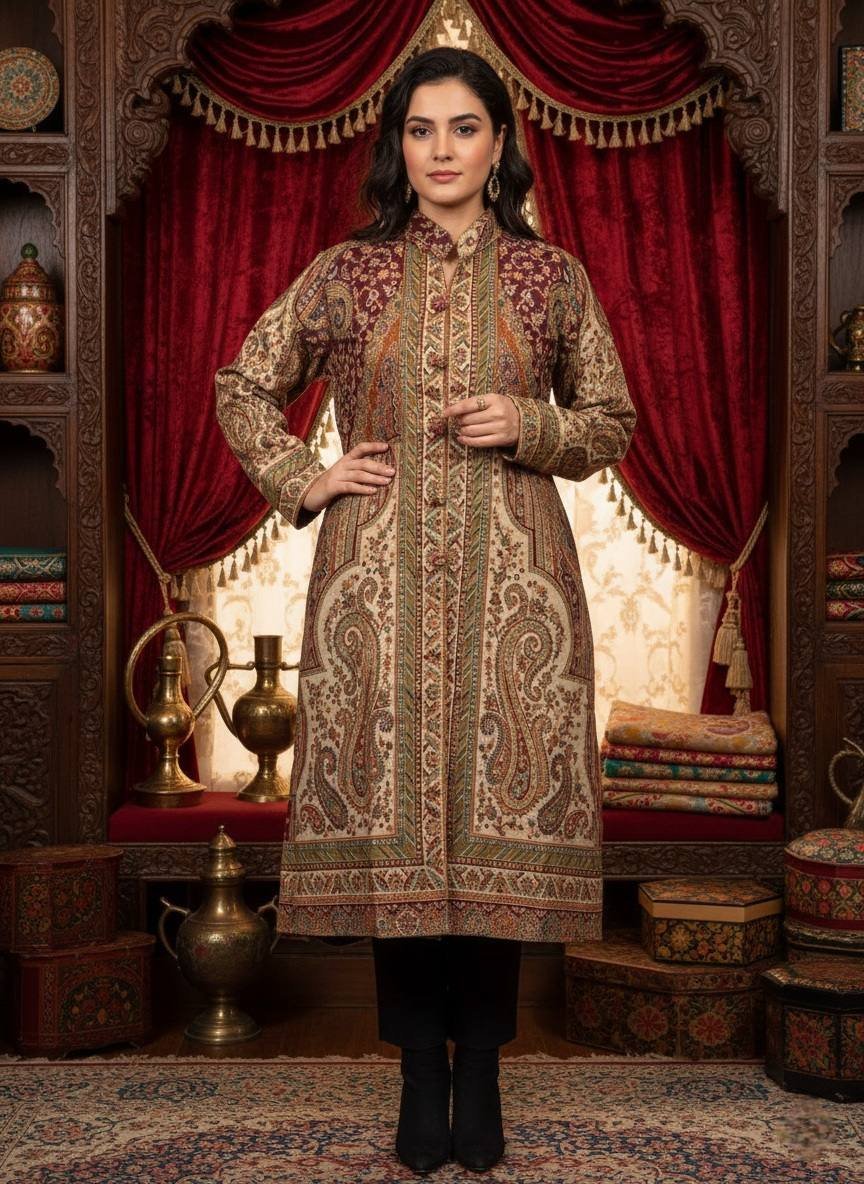 Zari Kani Weaved Long Coat Chest 45