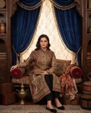 Zari Kani Weaved Long Coat Chest 45