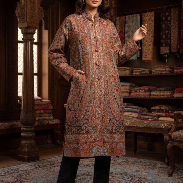 Zari Kani Weaved Long Coat Chest 46