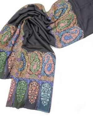 Kalamkari Border Charcoal Shawl – T002133KH
