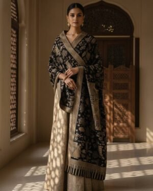 Darbaar Premium Black Gold Shawl