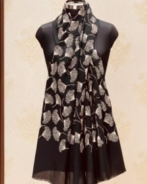 Black Embroidered Japanese Blossom Shawl – T001821KH