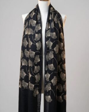 Black Embroidered Japanese Blossom Shawl – T001821KH