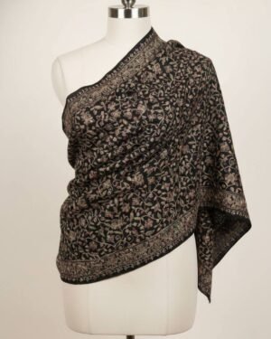 Black Multi Colored Zari Aari Big Shawl – T002344KH