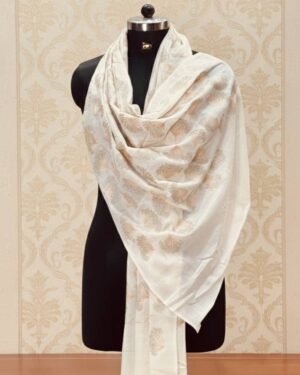 Off White Embroidered Japanese Blossom Shawl