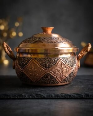 Kashmiri Kandkaer Copper Bowl Donga with Lid | Hand-Engraved