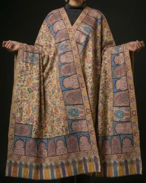 The Kalamkari Muse – Hand-Painted & Sozni Embroidered Pure Pashmina Shawl