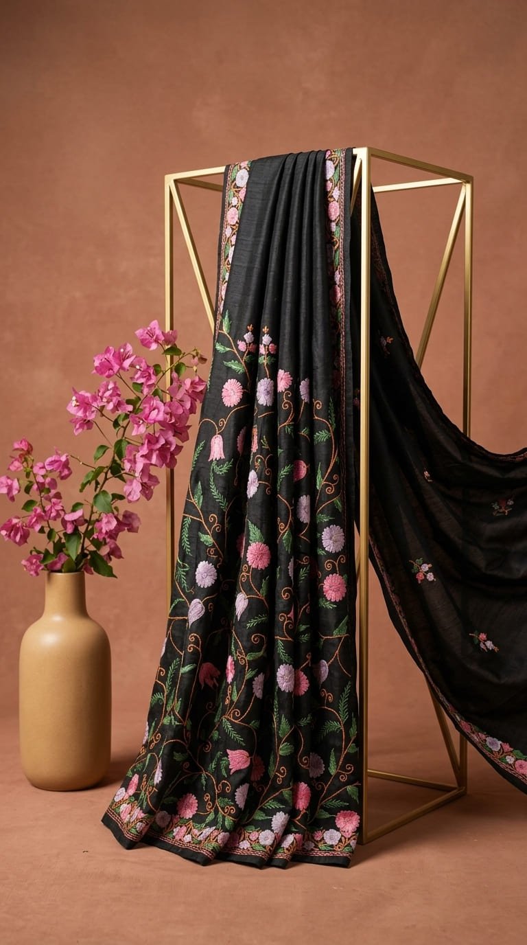 Black silk saree 202604070106