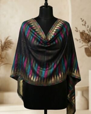 Moonlight Ikkat Black Blue Pink Reversible Shawl