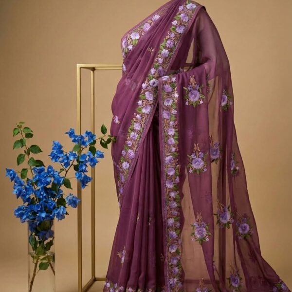 Hand Assisted Kashmiri Aari Work Saree