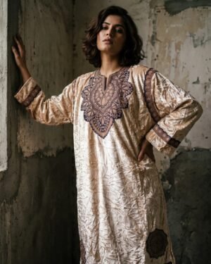 Kashmiri Bota Tilla Crushed Velvet Pheran