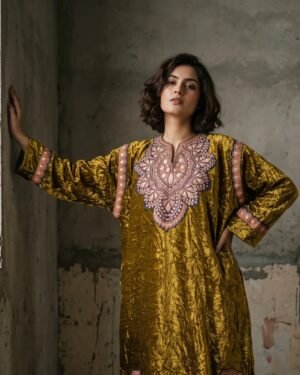 Kashmiri Bota Tilla Crushed Velvet Pheran