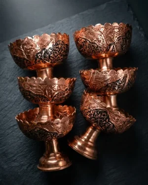 Kashmiri Kandkari Copper Desert Bowl (Set of 6) | Hand-Engraved