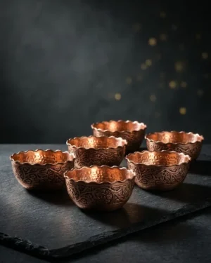 Kashmiri Kandkari Copper Desert Bowl (Set of 6) | Hand-Engraved