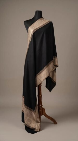 Black Golden Border Metallic Weave Shawl