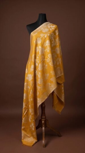 Mustard Golden Metallic Weave Shawl