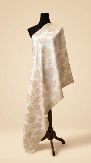 Golden Off-White Metallic Weave Shawl