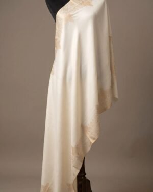 Off-white Golden Border Metallic Weave Shawl