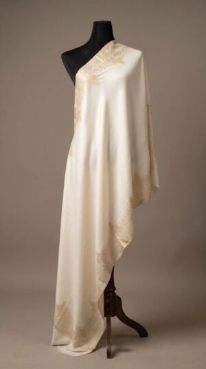 Off-white Golden Border Metallic Weave Shawl