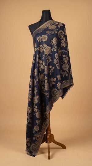 Blue Golden Metallic Weave Shawl