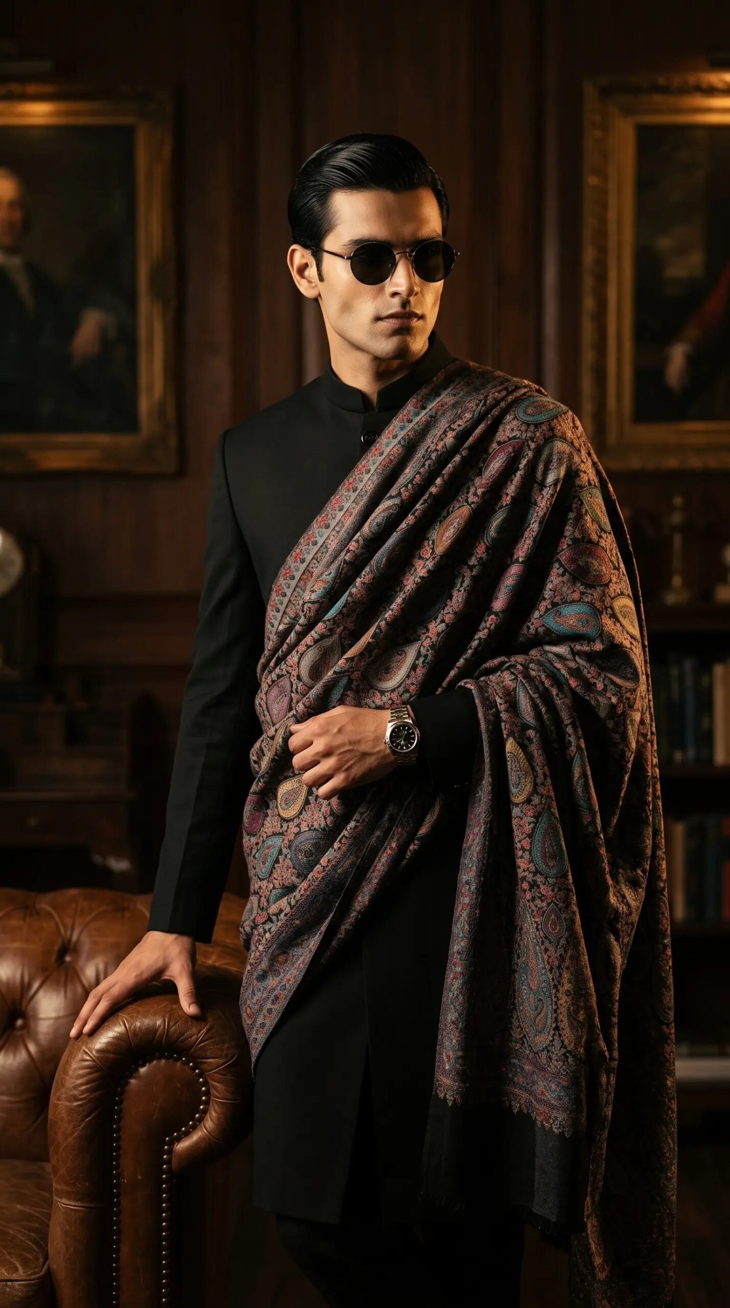 Black Golden Metallic Weave Shawl