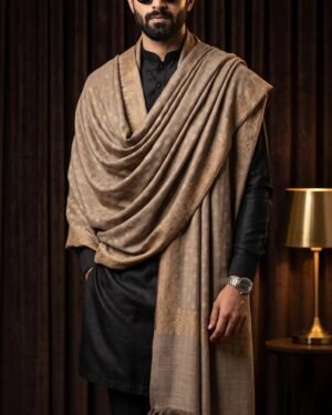Golden Zari Woven Shawl with Gold Floral Buti Work
