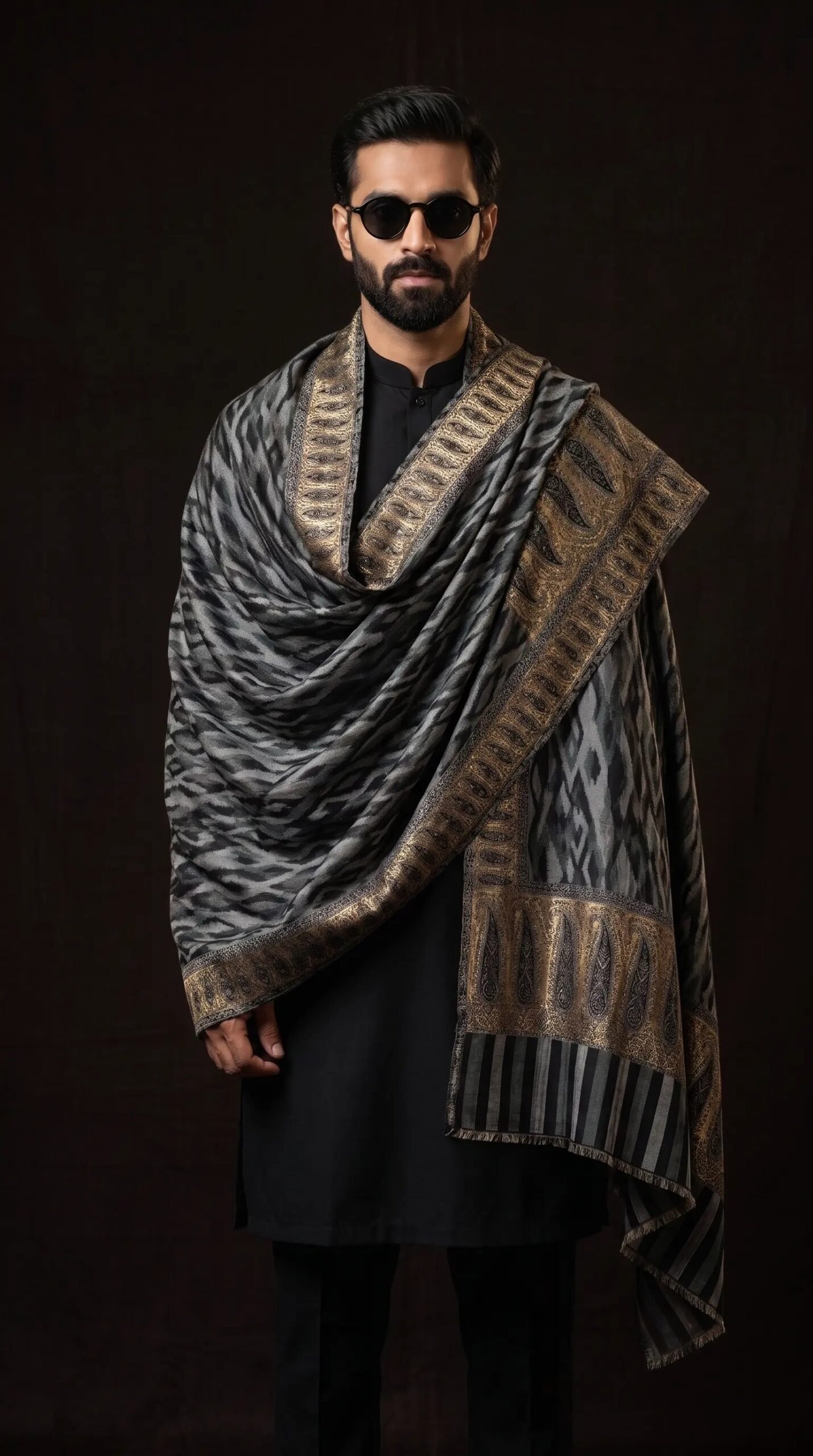 Blue Black Kani Weave Shawl