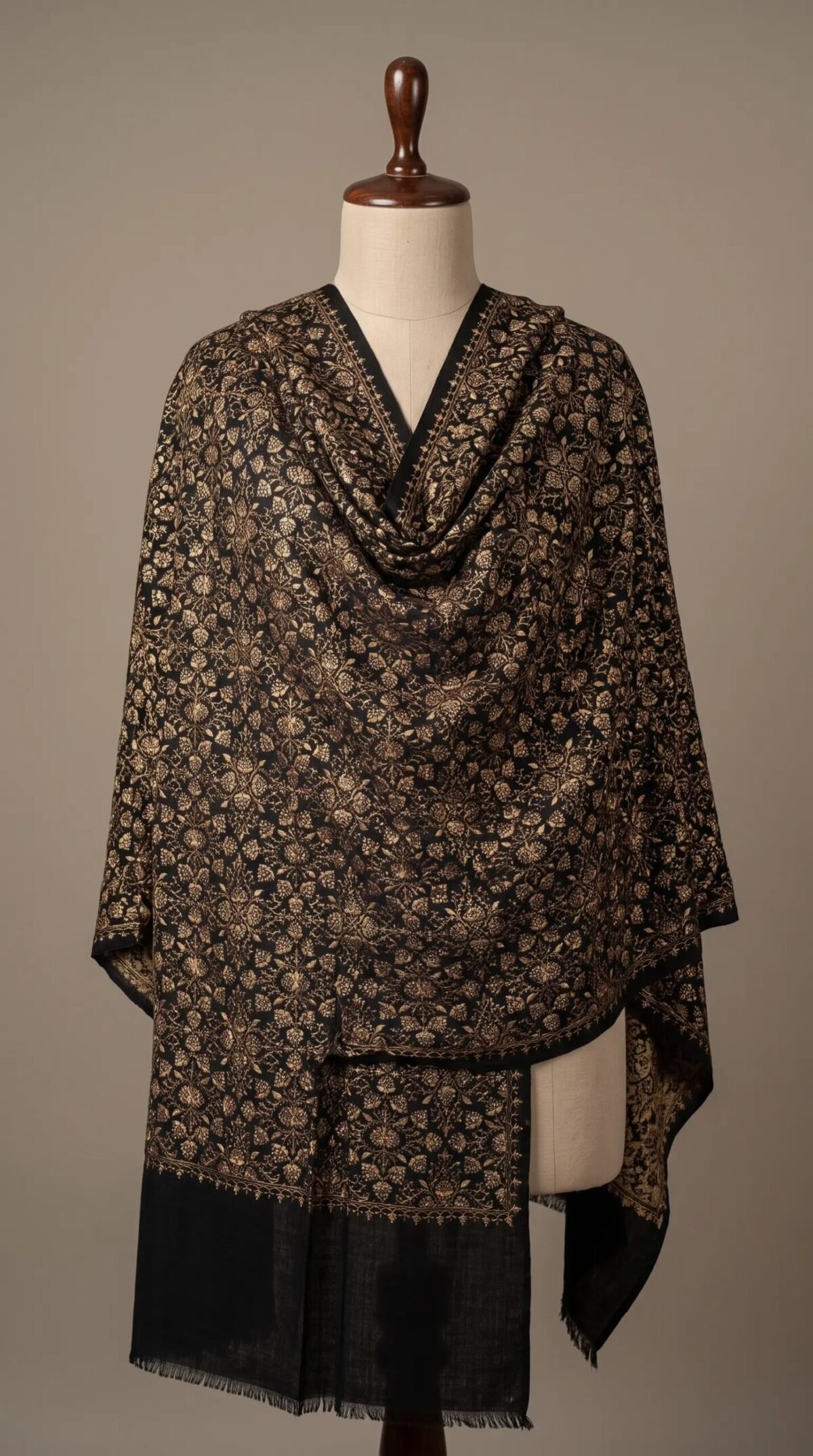 Black Golden Border Metallic Weave Shawl